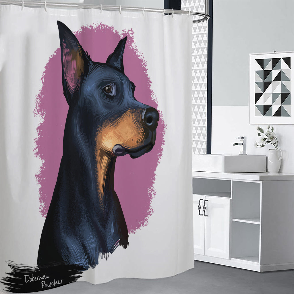 Dobermann Portrait Print Premium Shower Curtain