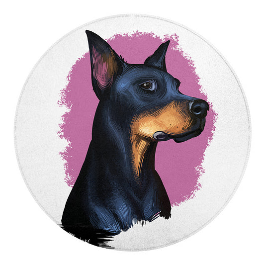 Dobermann Portrait Print Round Blanket