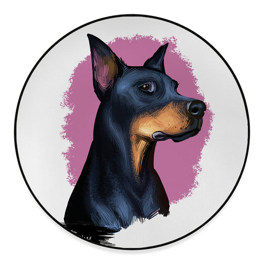 Dobermann Portrait Print Round Floor Mat