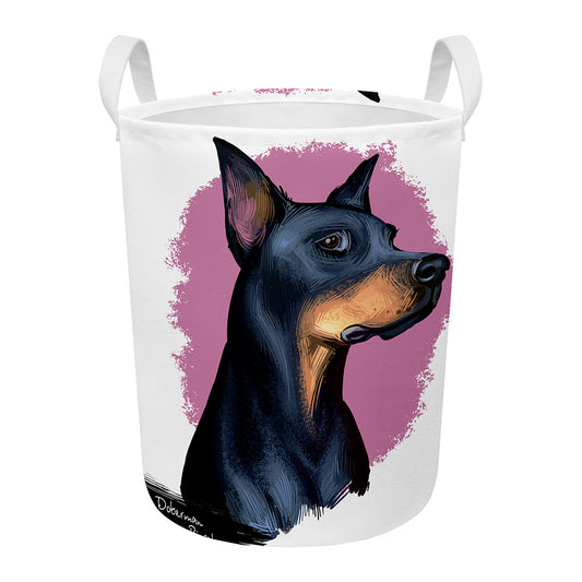 Dobermann Portrait Print Round Laundry Basket