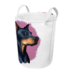 Dobermann Portrait Print Round Laundry Basket
