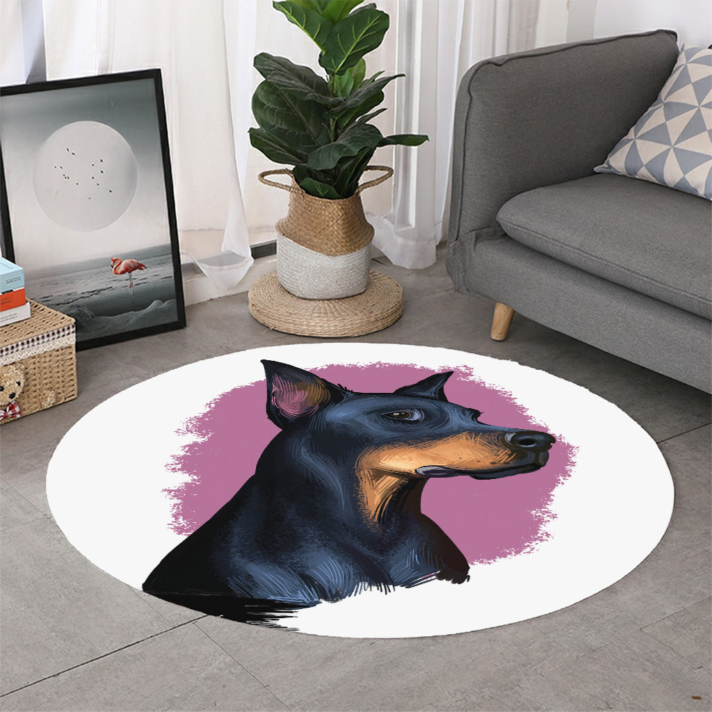 Dobermann Portrait Print Round Rug