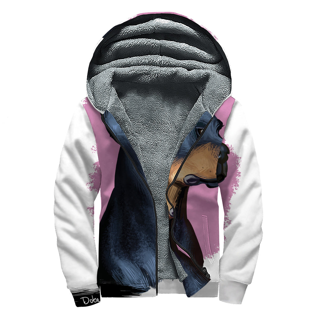 Dobermann Portrait Print Sherpa Lined Zip Up Hoodie