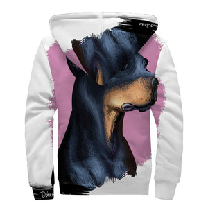 Dobermann Portrait Print Sherpa Lined Zip Up Hoodie