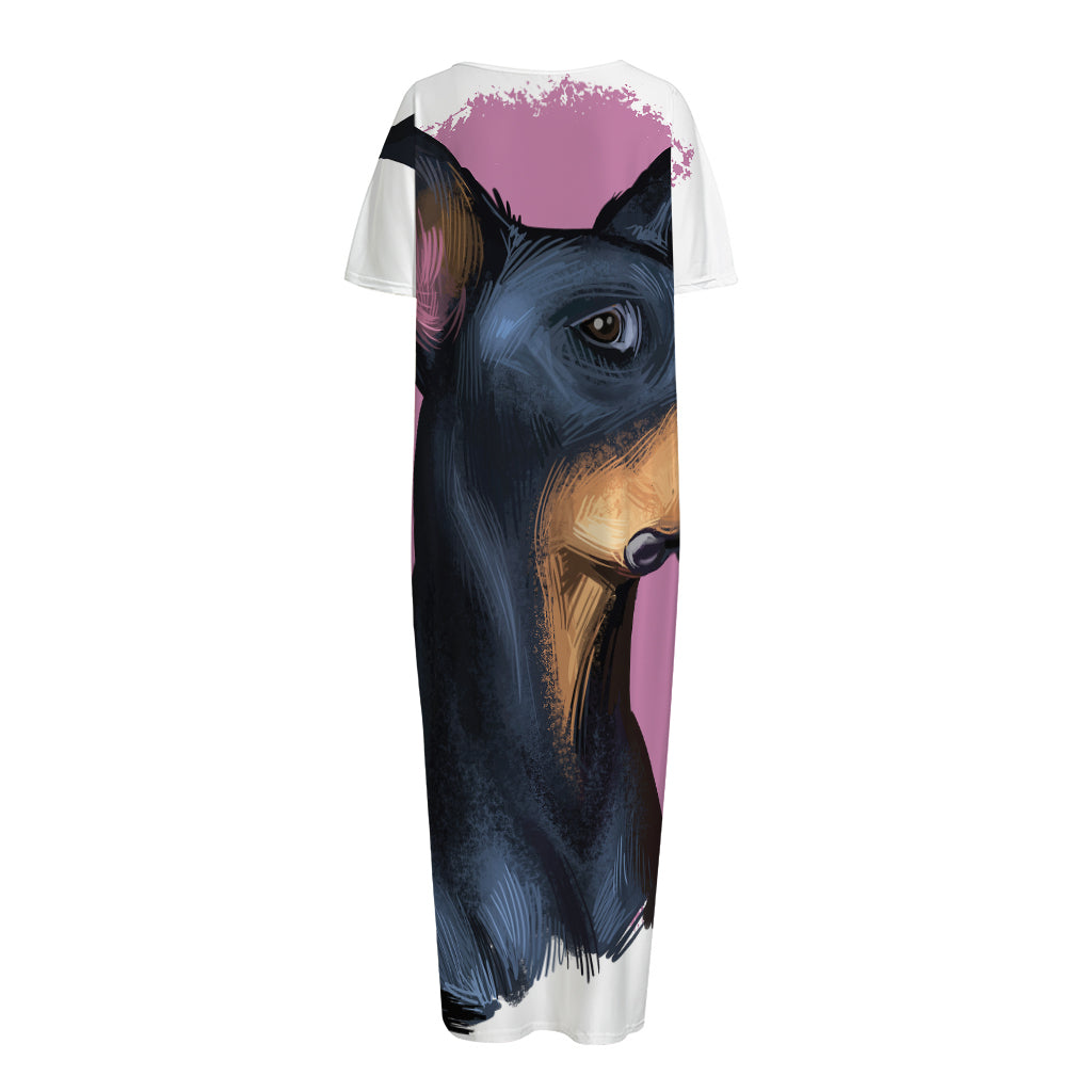 Dobermann Portrait Print Short Sleeve Long Nightdress