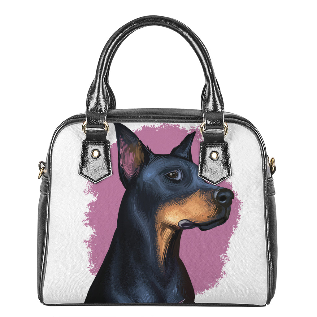 Dobermann Portrait Print Shoulder Handbag