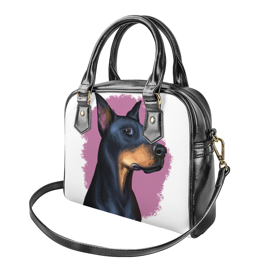 Dobermann Portrait Print Shoulder Handbag