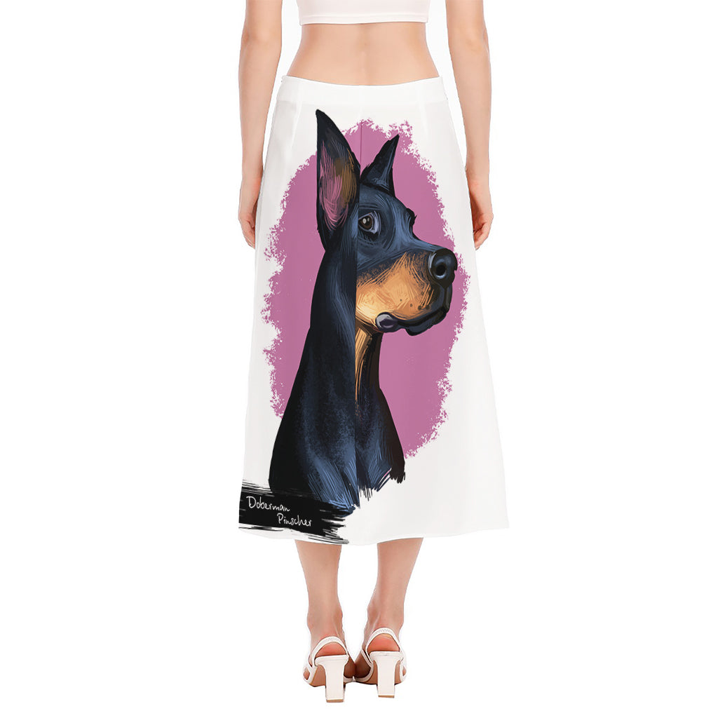 Dobermann Portrait Print Side Slit Midi Skirt