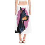 Dobermann Portrait Print Side Slit Midi Skirt