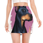 Dobermann Portrait Print Side Slit Mini Skirt