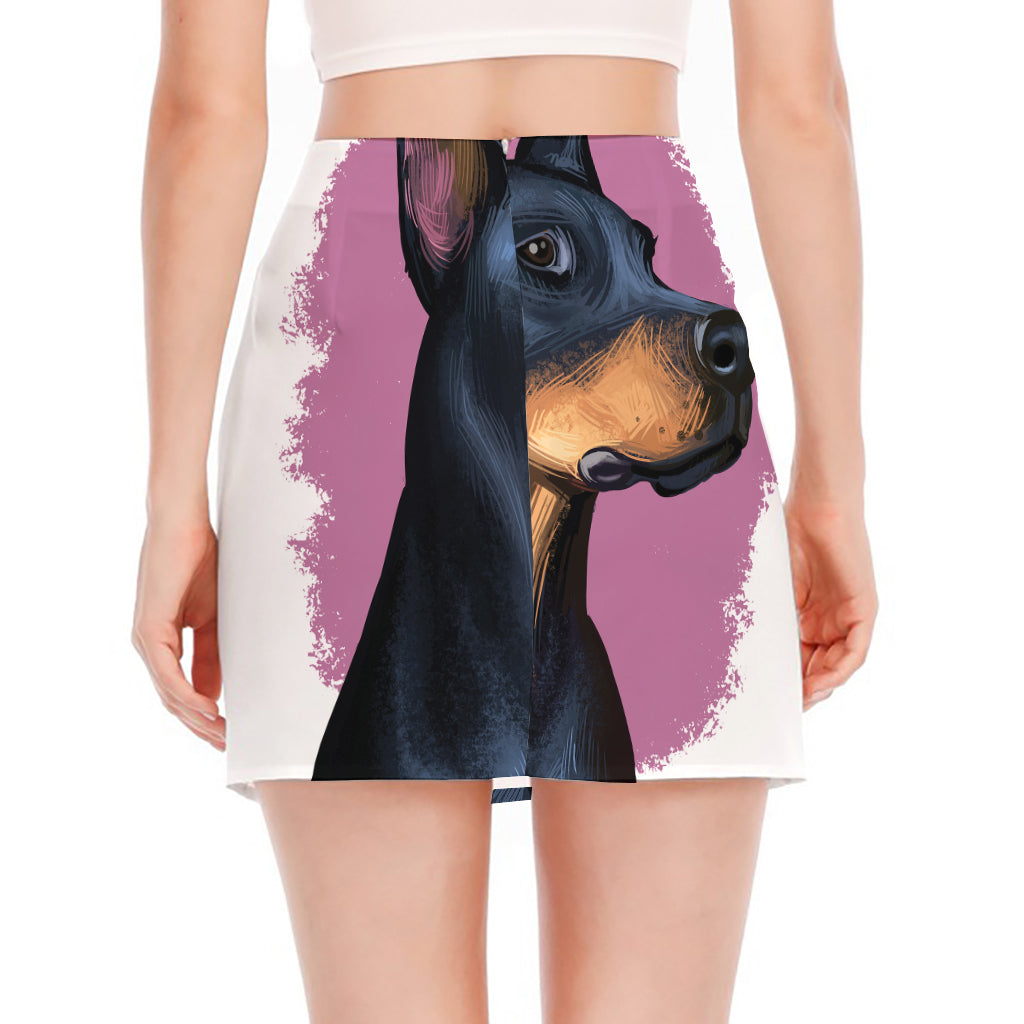 Dobermann Portrait Print Side Slit Mini Skirt