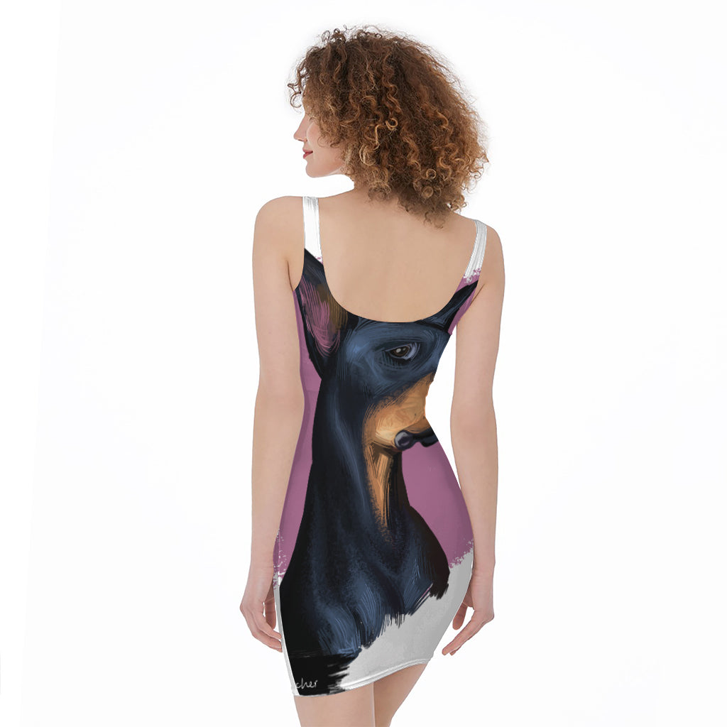 Dobermann Portrait Print Sleeveless Bodycon Dress