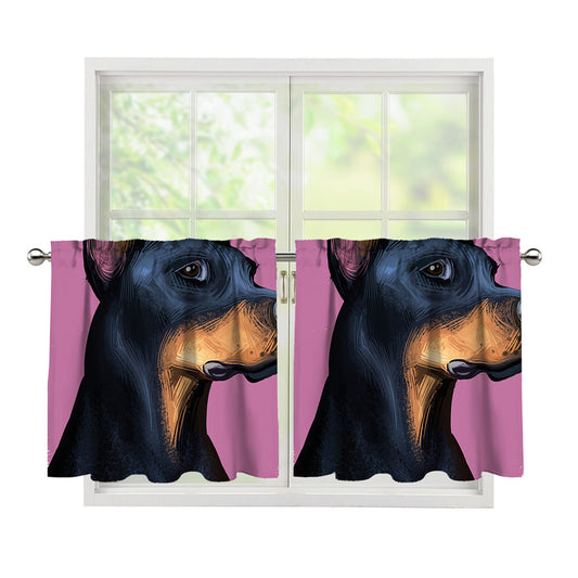 Dobermann Portrait Print Tier Curtains