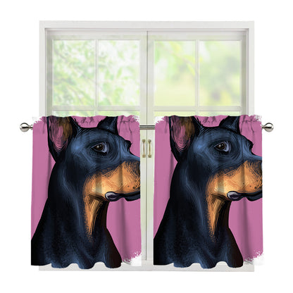 Dobermann Portrait Print Tier Curtains