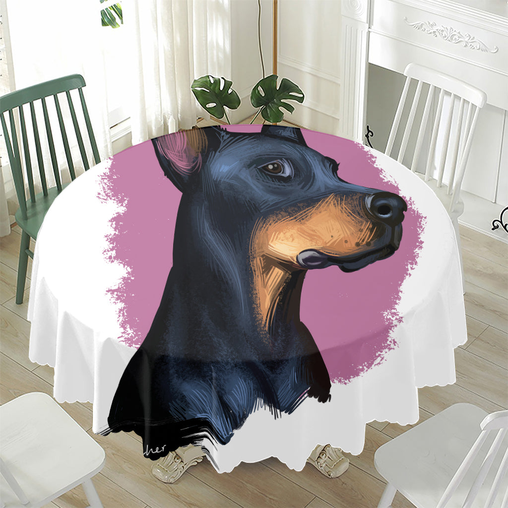 Dobermann Portrait Print Waterproof Round Tablecloth