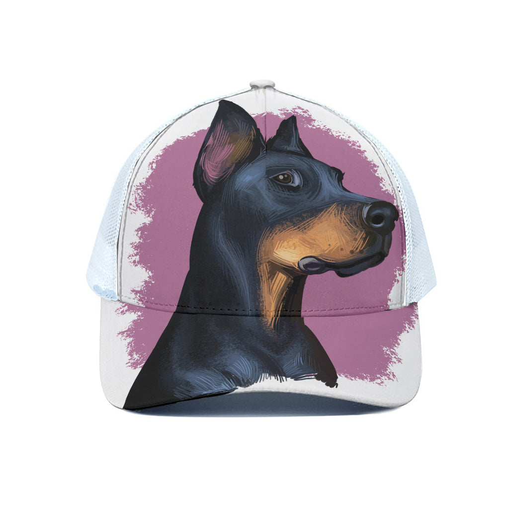 Dobermann Portrait Print White Mesh Trucker Cap