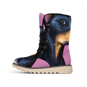 Dobermann Portrait Print Winter Boots