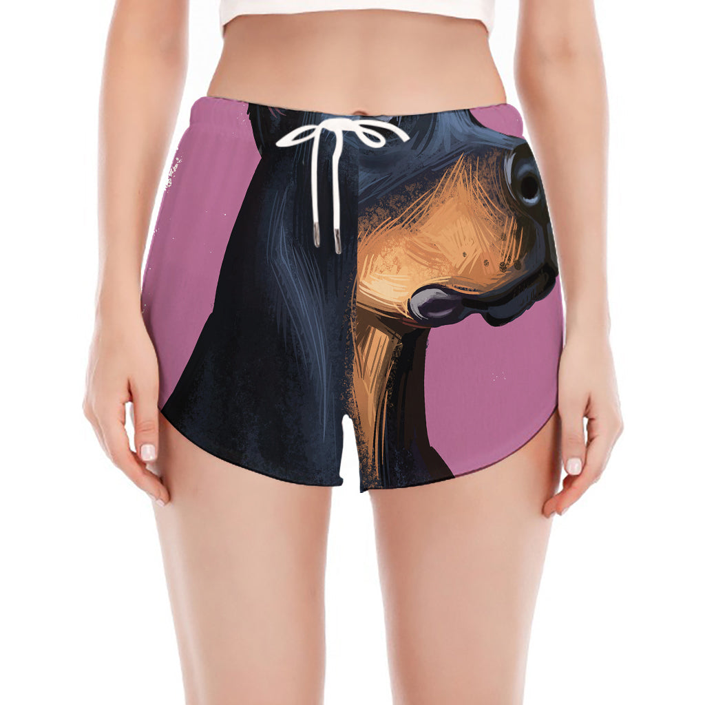 Dobermann Portrait Print Women's Split Running Shorts