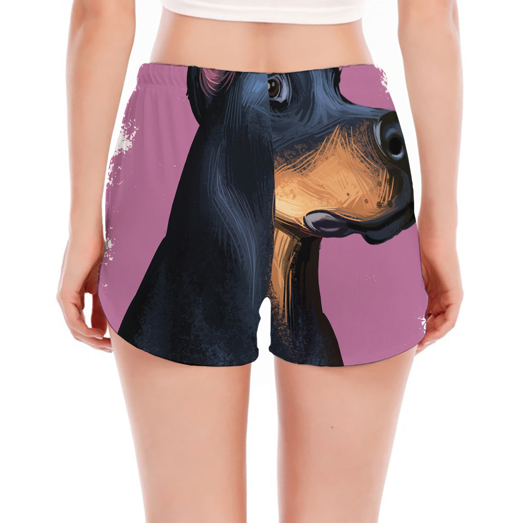 Dobermann Portrait Print Women's Split Running Shorts