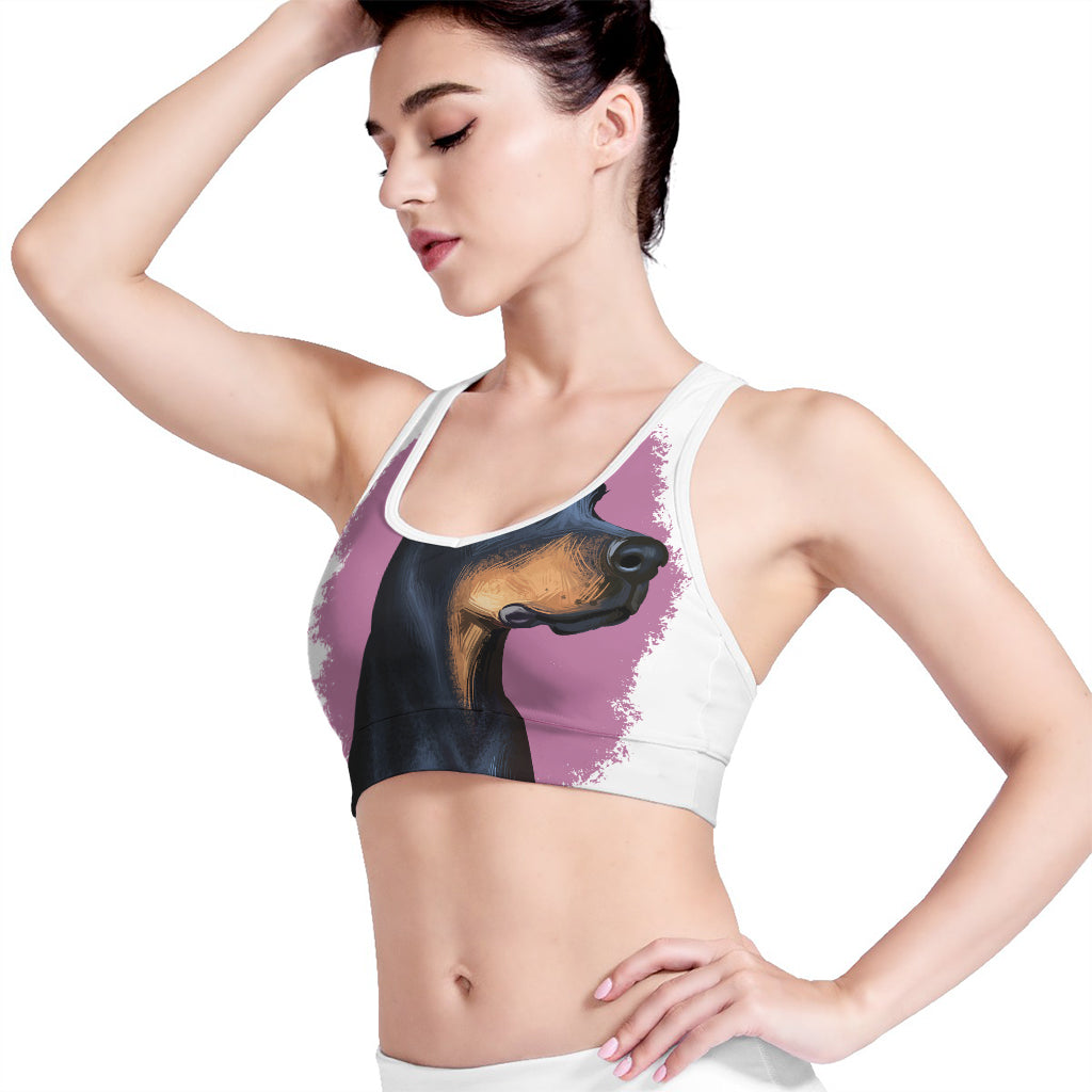 Dobermann Portrait Print Women's Sports Bra