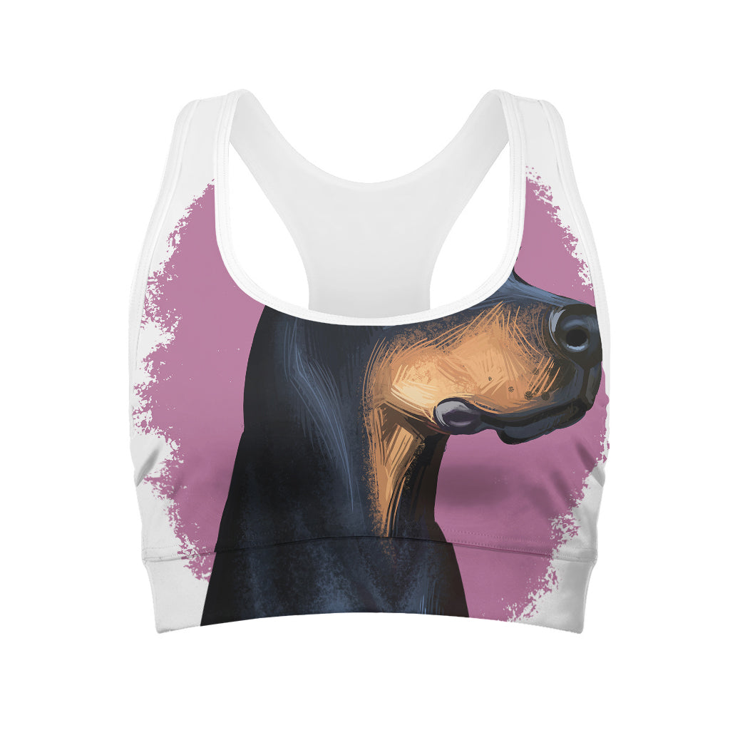 Dobermann Portrait Print Women's Sports Bra