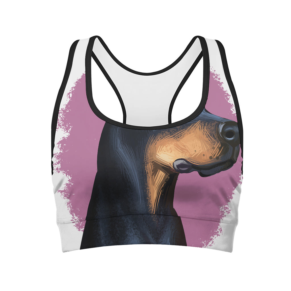 Dobermann Portrait Print Women's Sports Bra