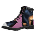 Dobermann Portrait Print Padded Collar Lace Up Boots