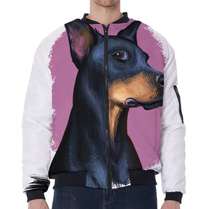 Dobermann Portrait Print Zip Sleeve Bomber Jacket