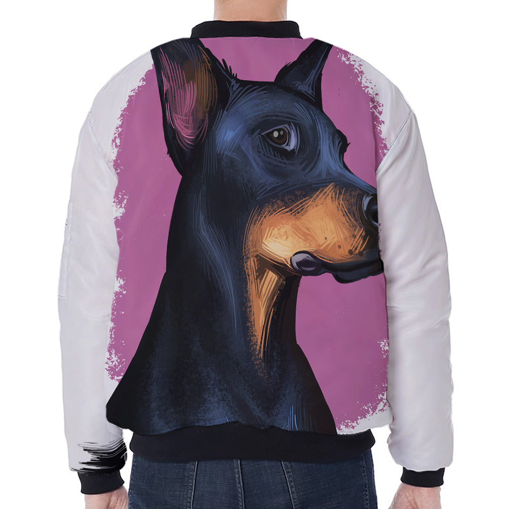 Dobermann Portrait Print Zip Sleeve Bomber Jacket