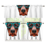 Dobermann With Glasses Print 3 Piece Kitchen Curtains