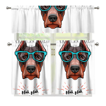 Dobermann With Glasses Print 3 Piece Kitchen Curtains