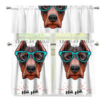 Dobermann With Glasses Print 3 Piece Kitchen Curtains