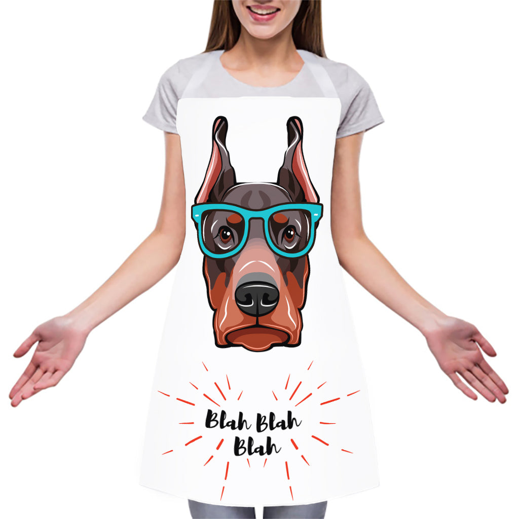 Dobermann With Glasses Print Adjustable Apron