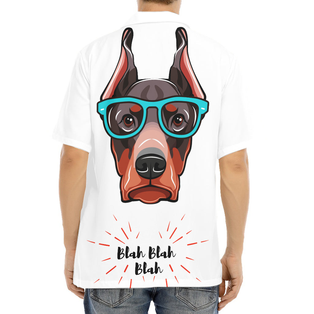 Dobermann With Glasses Print Aloha Shirt