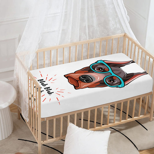 Dobermann With Glasses Print Baby Crib Sheet
