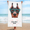 Dobermann With Glasses Print Beach Towel