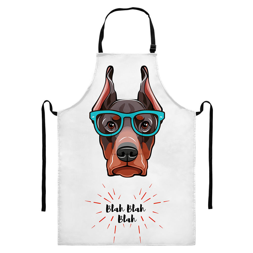 Dobermann With Glasses Print Bib Apron With Pocket