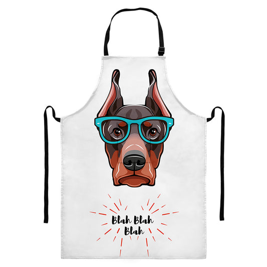 Dobermann With Glasses Print Bib Apron With Pocket