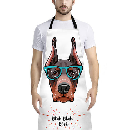 Dobermann With Glasses Print Bib Apron With Pocket