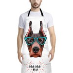 Dobermann With Glasses Print Bib Apron With Pocket