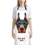Dobermann With Glasses Print Bib Apron With Pocket