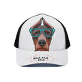 Dobermann With Glasses Print Black Mesh Trucker Hat