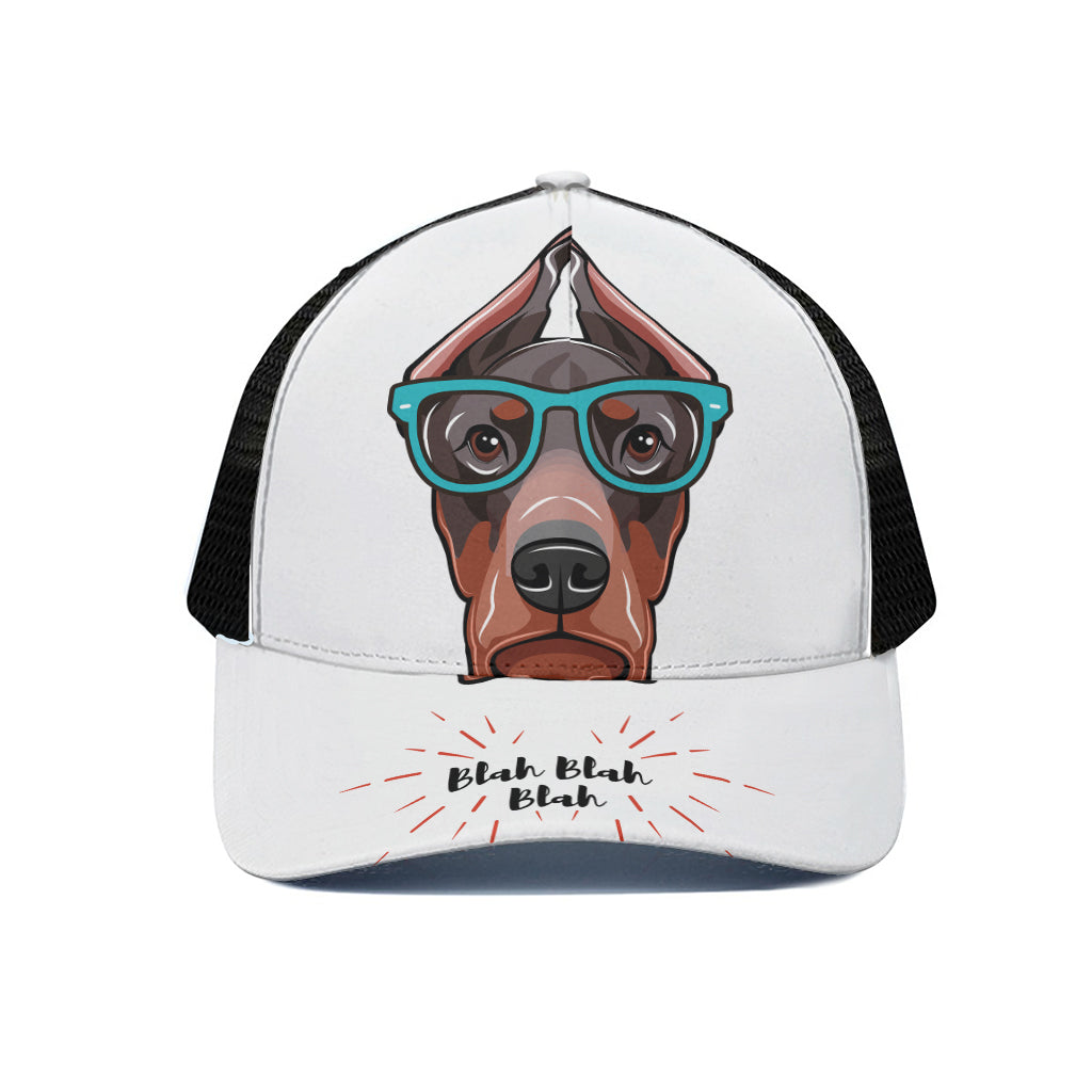 Dobermann With Glasses Print Black Mesh Trucker Cap