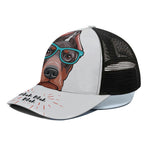 Dobermann With Glasses Print Black Mesh Trucker Cap