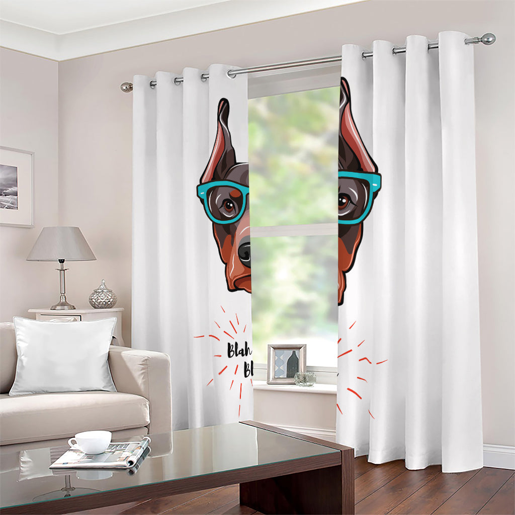 Dobermann With Glasses Print Blackout Grommet Curtains