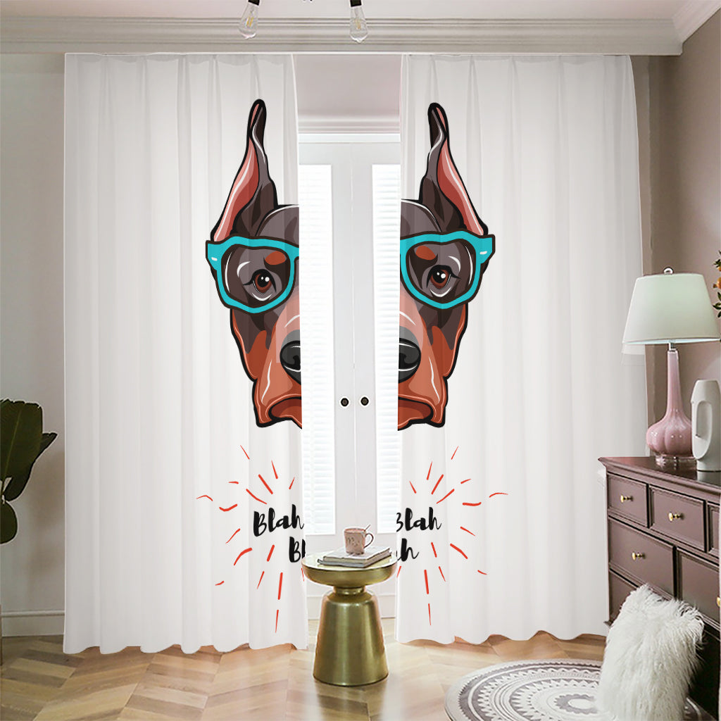 Dobermann With Glasses Print Blackout Pencil Pleat Curtains