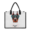 Dobermann With Glasses Print Canvas Tote Bag