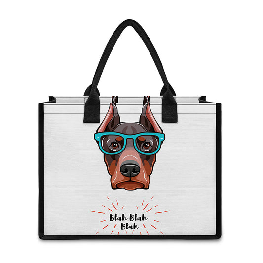 Dobermann With Glasses Print Canvas Tote Bag