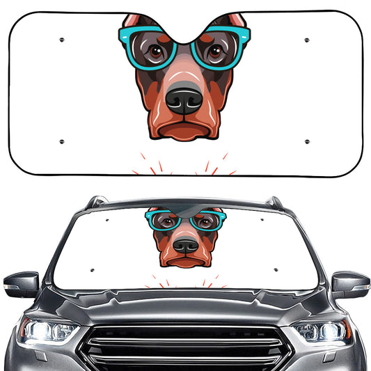 Dobermann With Glasses Print Car Windshield Sun Shade