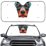 Dobermann With Glasses Print Car Windshield Sun Shade